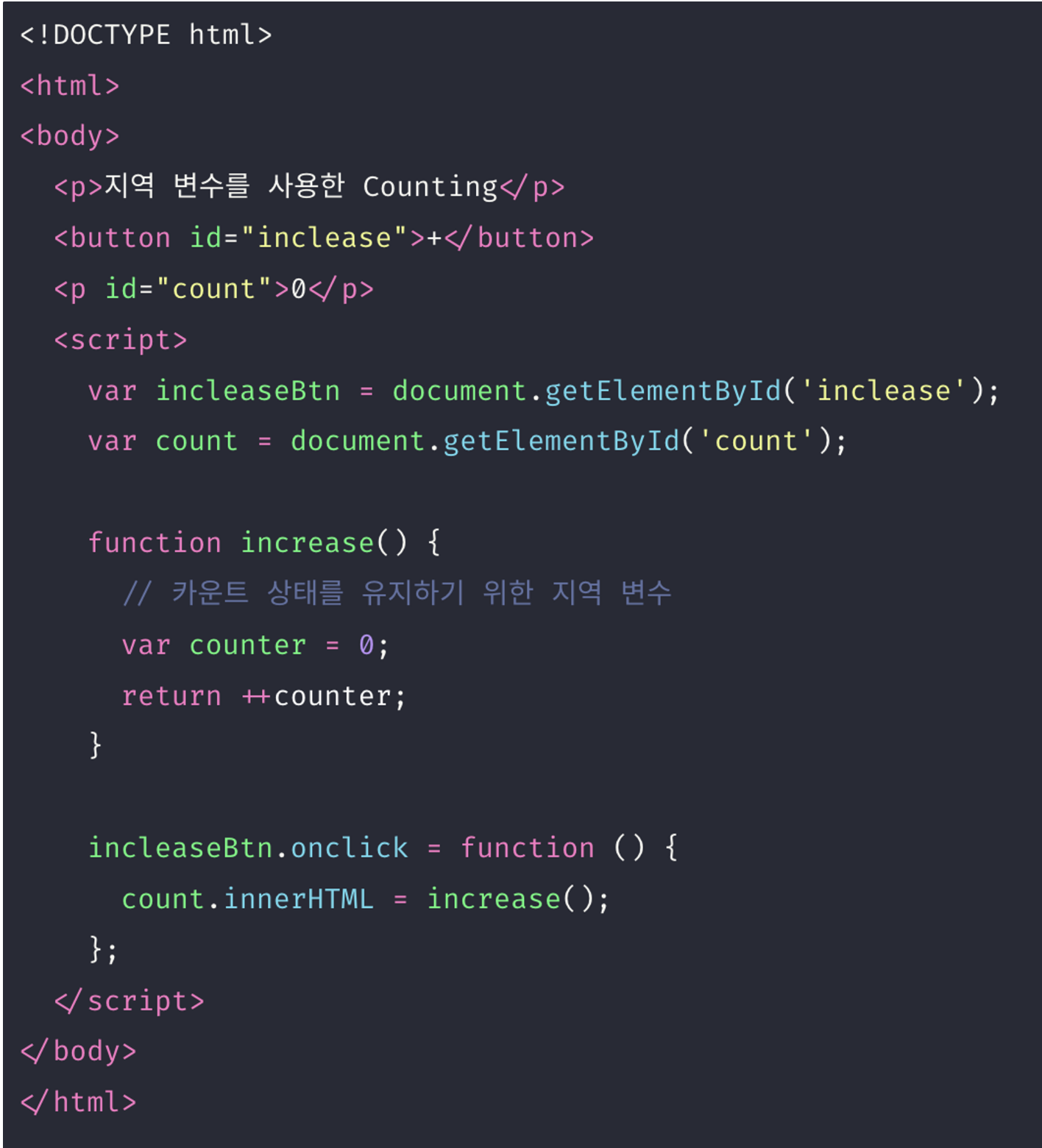A counter inside a function resetting to zero on every call